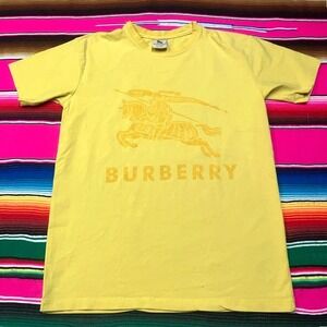 Burberry London T-Shirt Men's S Yellow Puff Print Distressed Equestrian Logo Tee